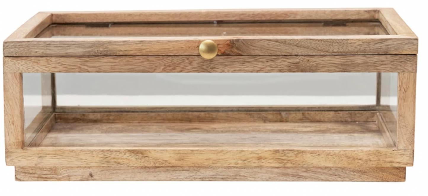 Mango Wood and Glass Display Box with Lid