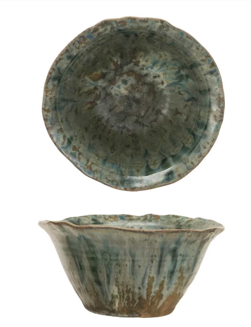 Stoneware Bowl, Reactive Crackle Glaze