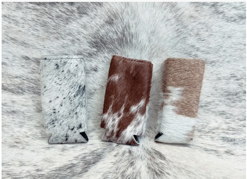 Skinny Can cowhide Koozies