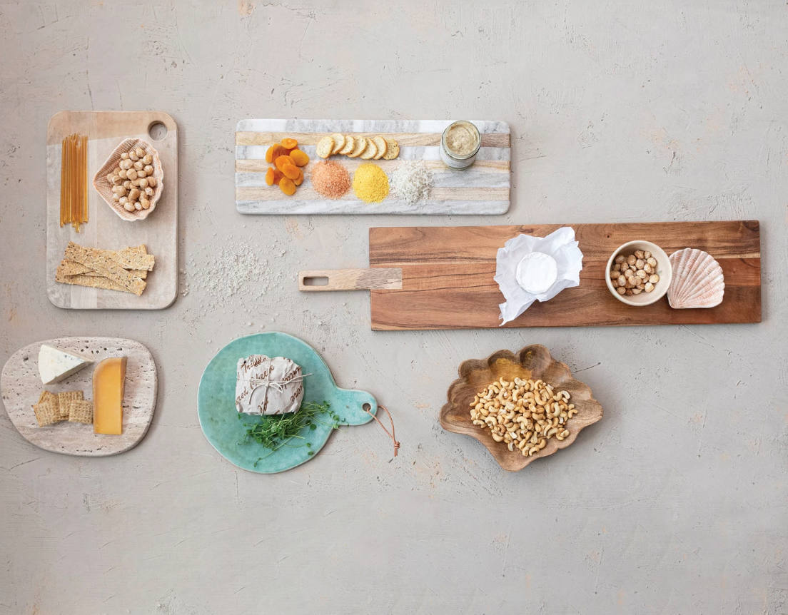 Marble & Mango Wood Cheese/Cutting Board w/ Stripes