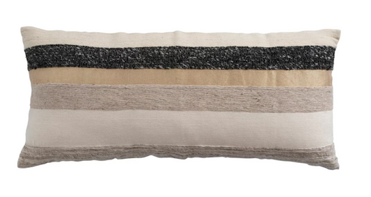 36" x 16" Woven Wool Blend Lumbar Pillow with Gold Metallic Thread & Stripes