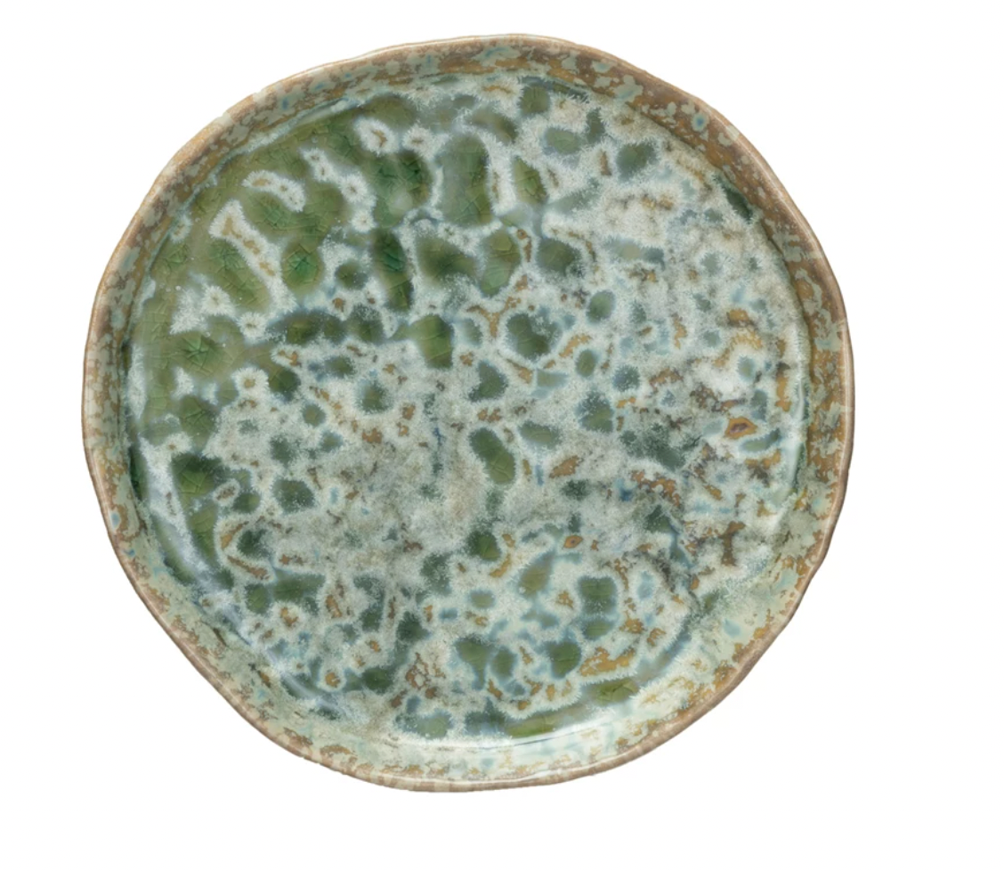 Stoneware Plate, Reactive Crackle Glaze