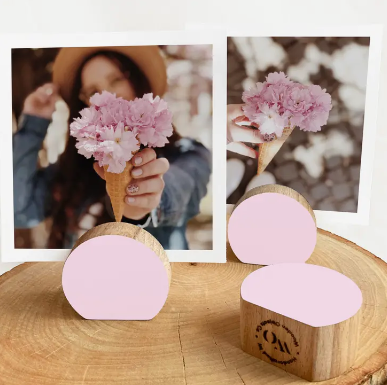 Baby Pink Moon Wooden Holder