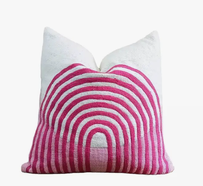 Decorative Pillow with Embroidery - Pink Rainbow