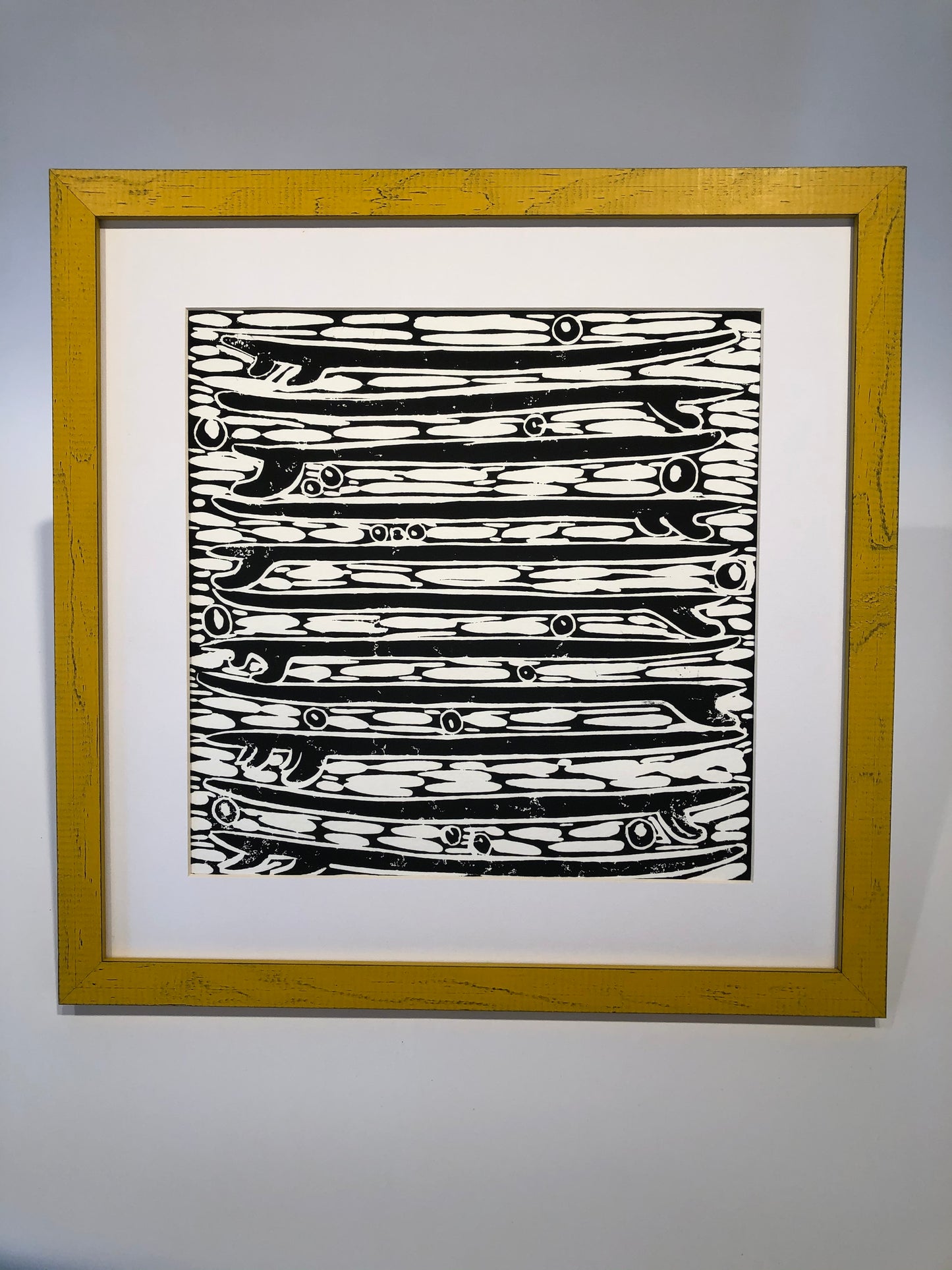 Stacked Quiver Black and White Block Print Art Yellow Frame