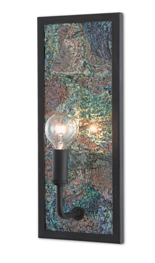 CURREY AND COMPANY ONE LIGHT WALL SCONCE IN LONDON BLACK/IRIDESCENT FINISH SKU: 5000-0136
