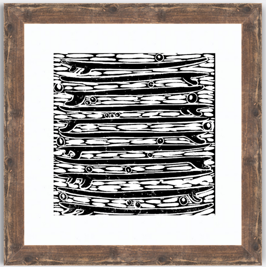 Stacked Quiver Black and White Block Print Art Rustic Frame