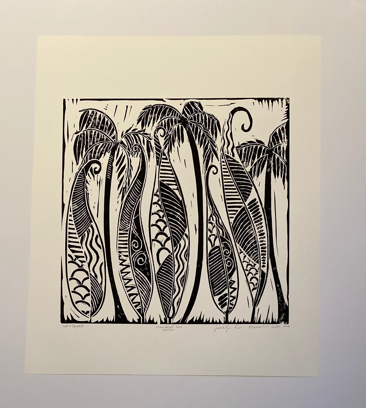 Dancing HI Leaves Could be Wallpaper Coastal Palm Black & White Print